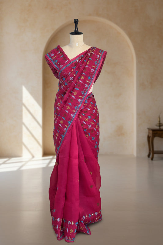 Pure Organza Kantha Wine