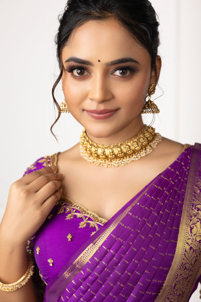 Purple Gold Woven Silk