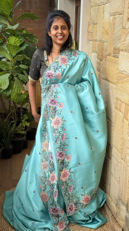 Tussar Silk Cutwork Saree