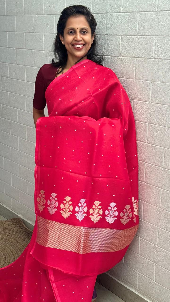 Red Kora Banaras Saree