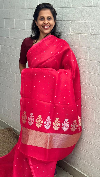 Red Kora Banaras Saree