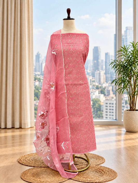 Pure Chanderi Unstitched Suit