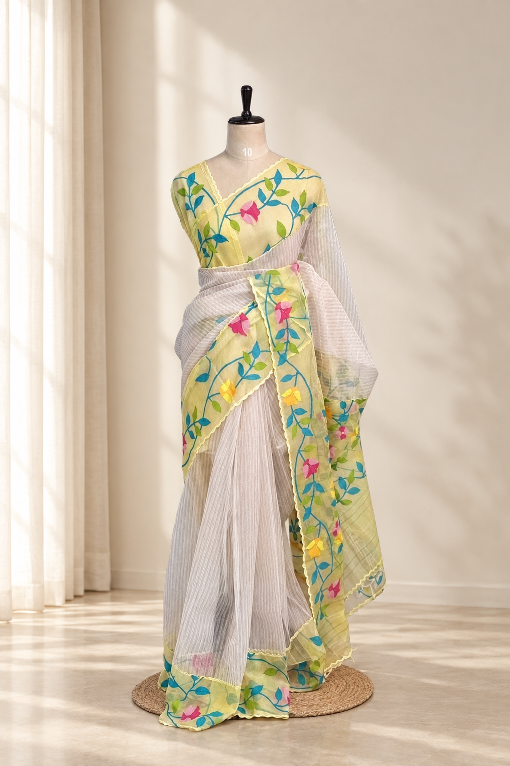 Pure Kora Dhakai Jamdhani Border Saree