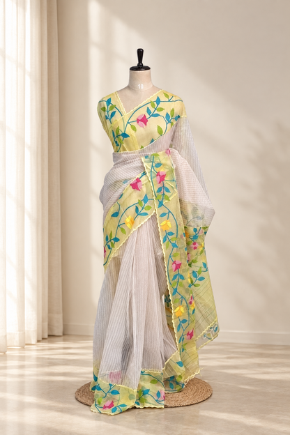 Pure Kora Dhakai Jamdhani Border Saree
