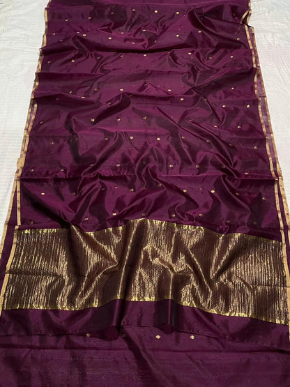 Wine Shade Pure Chanderi Silk Saree
