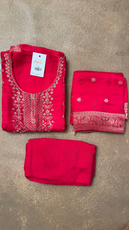 Rani Pink Silk Unstitched Suit