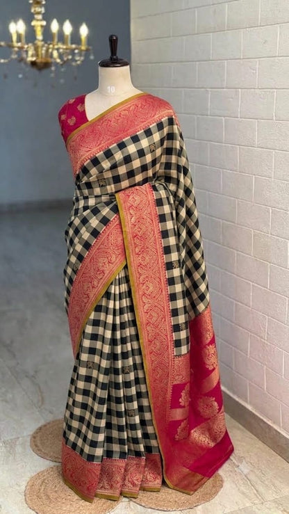 Blended Viscose Pattu Checkered Saree