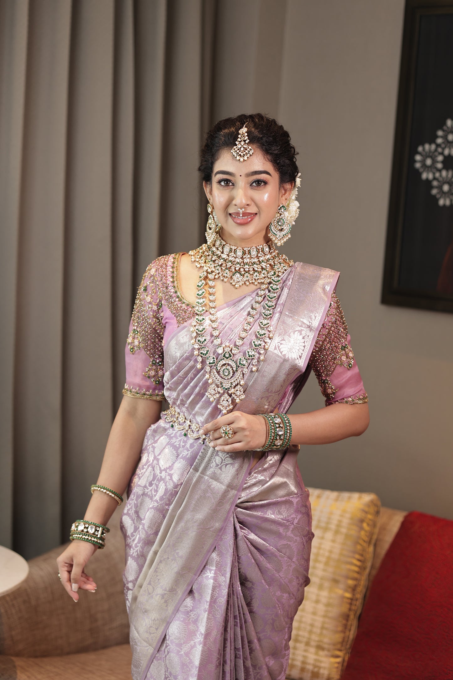 Mauve Tissue Silver Woven Silk