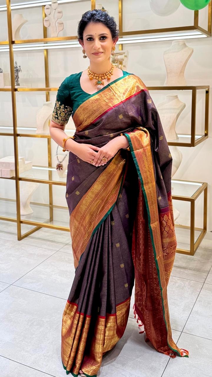 Jamun Checkered Pure Kanjivaram
