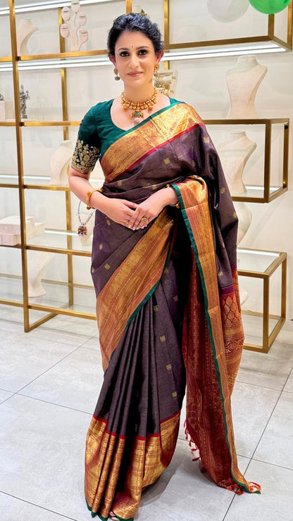 Jamun Checkered Pure Kanjivaram
