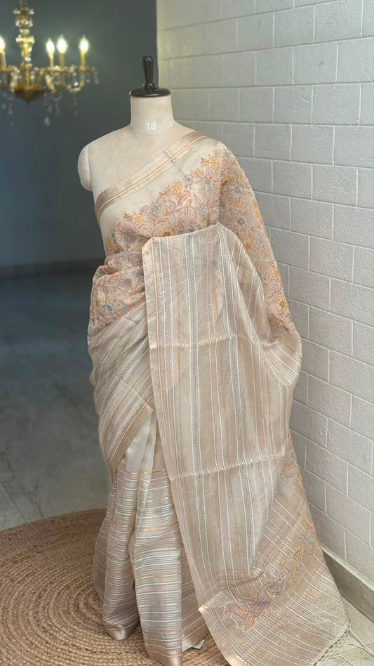 Pure Organza Embroidered White Saree