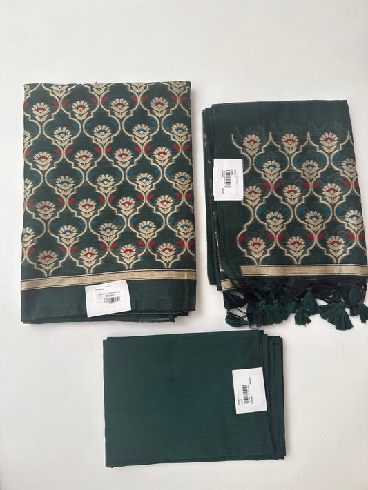 Jamdhani Green Unstitched Suit