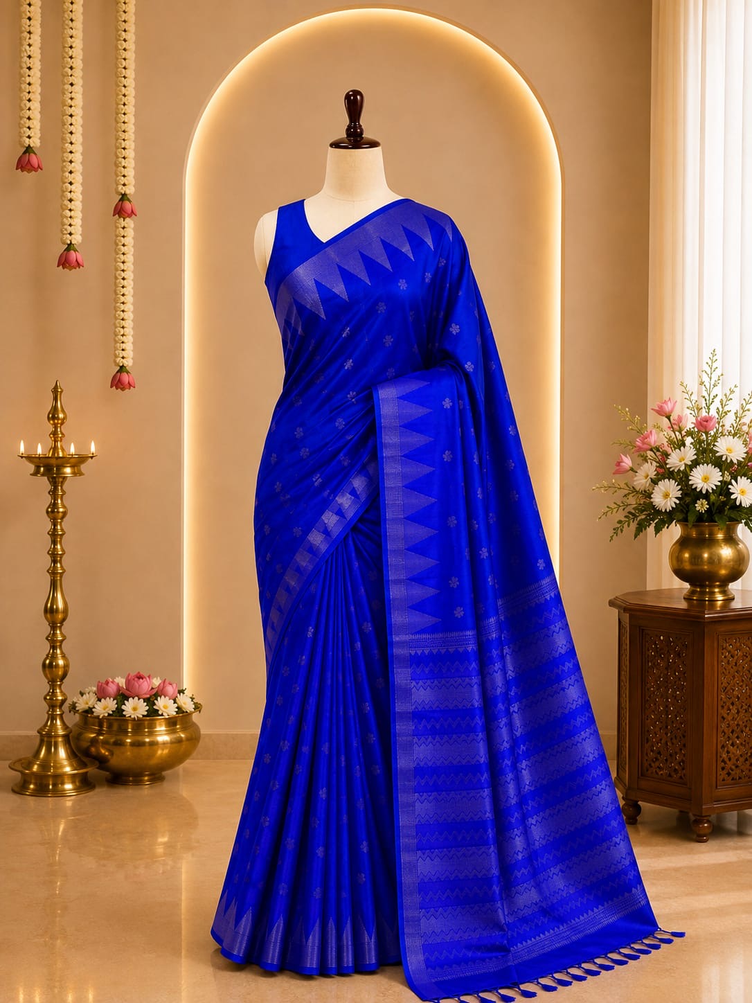 Royal Blue Gold Woven Soft Silk Saree