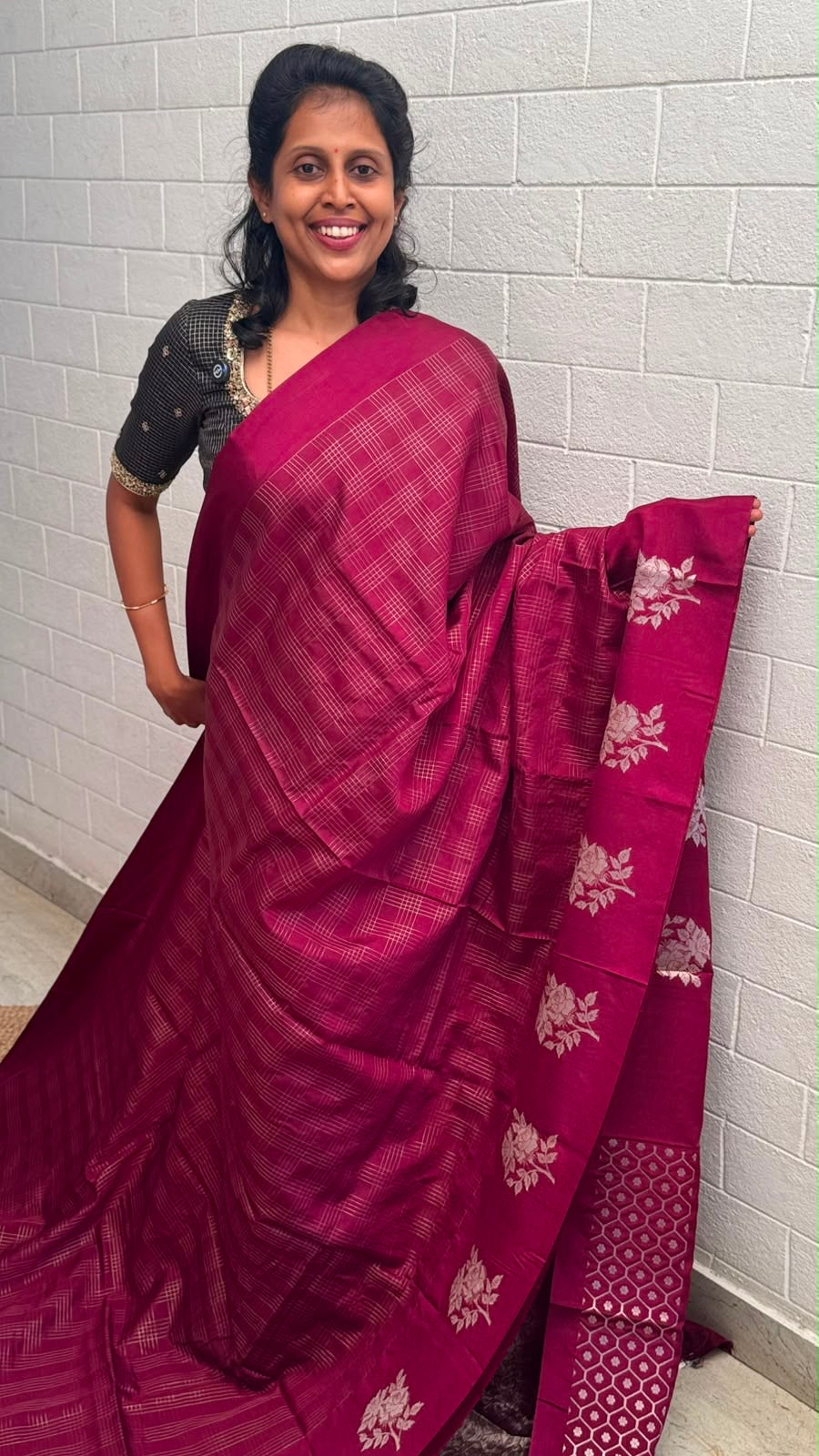 Georgette Checks Crush Saree