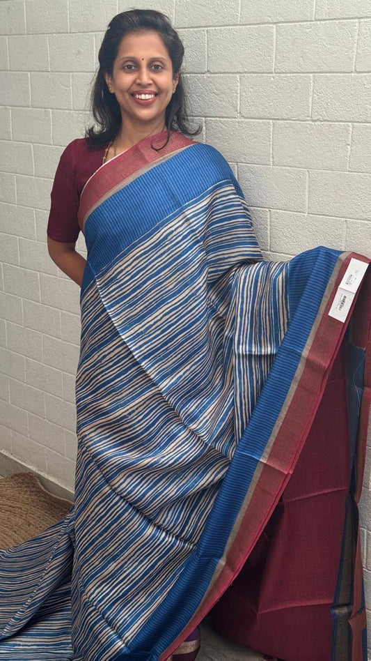 Pure Tussar Contrast Border