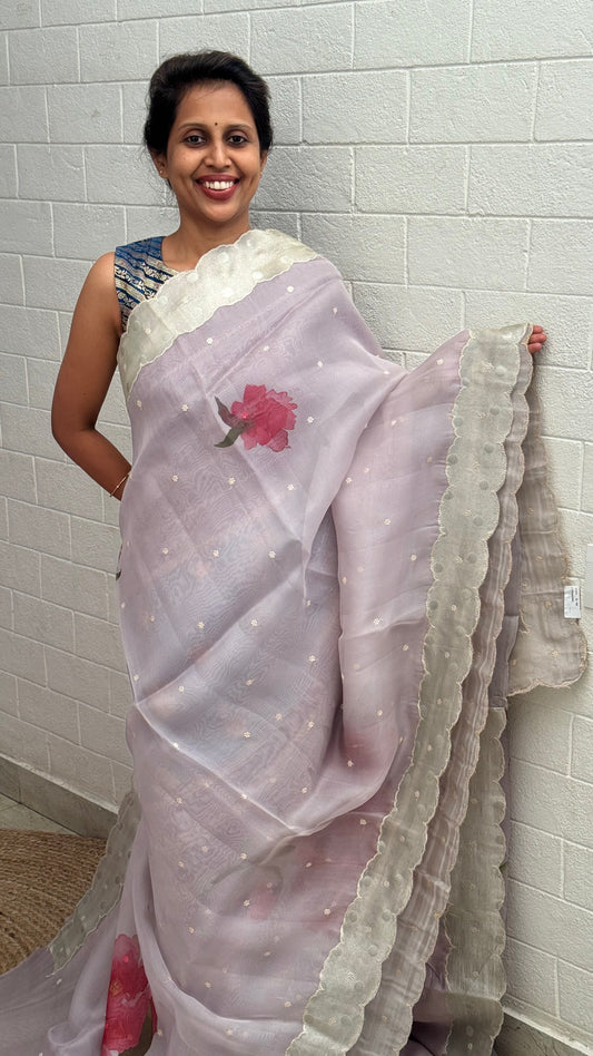 Pure Organza Pastel Scallop Saree