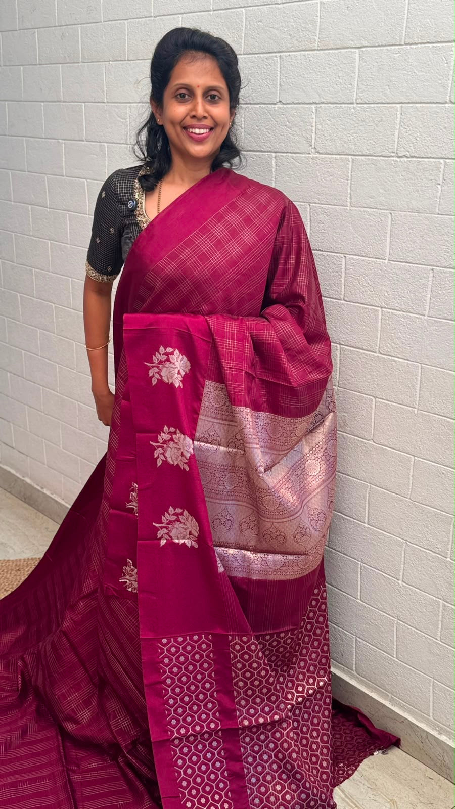 Georgette Checks Crush Saree