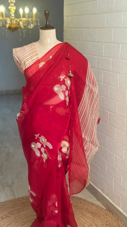 Red Pure Organza Saree