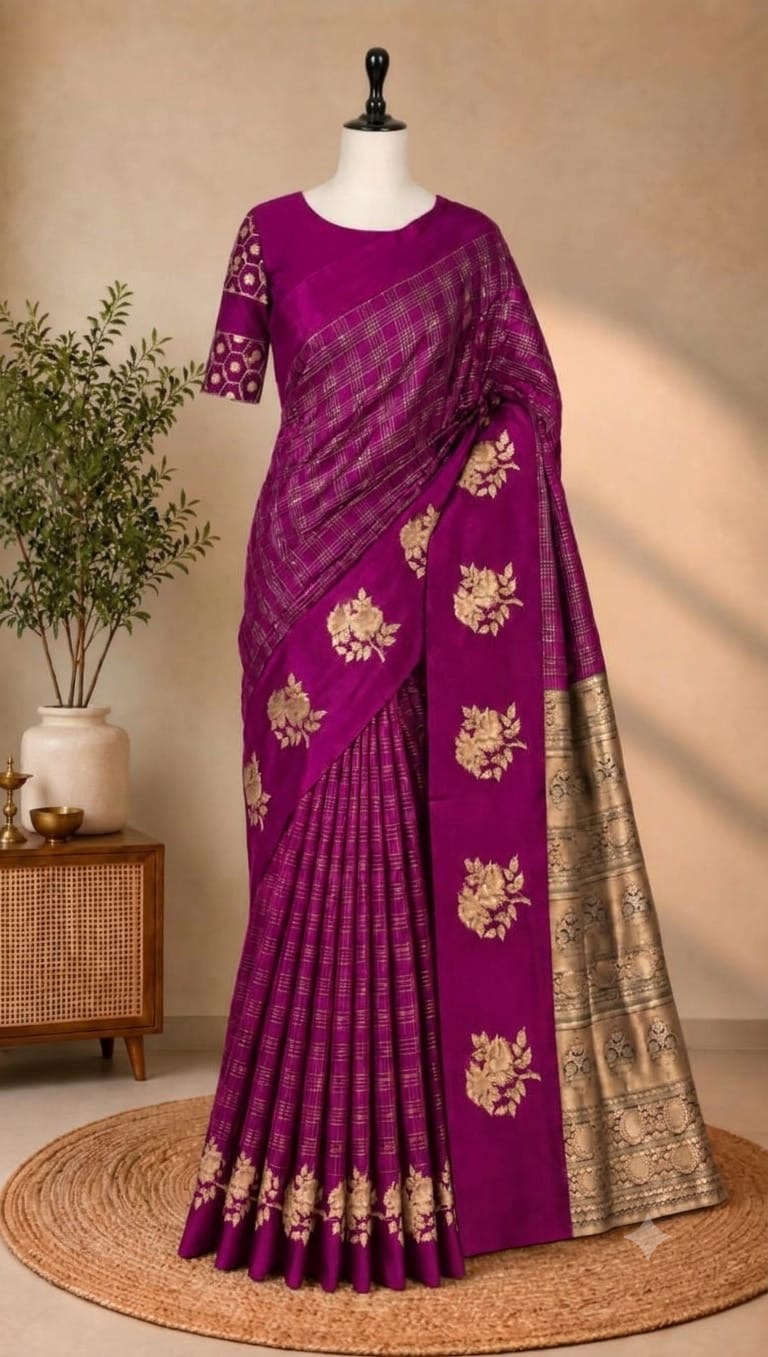 Georgette Checks Crush Saree