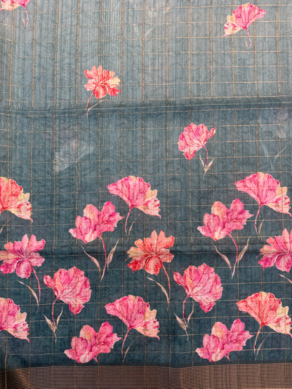 Tussar Floral Zari Border