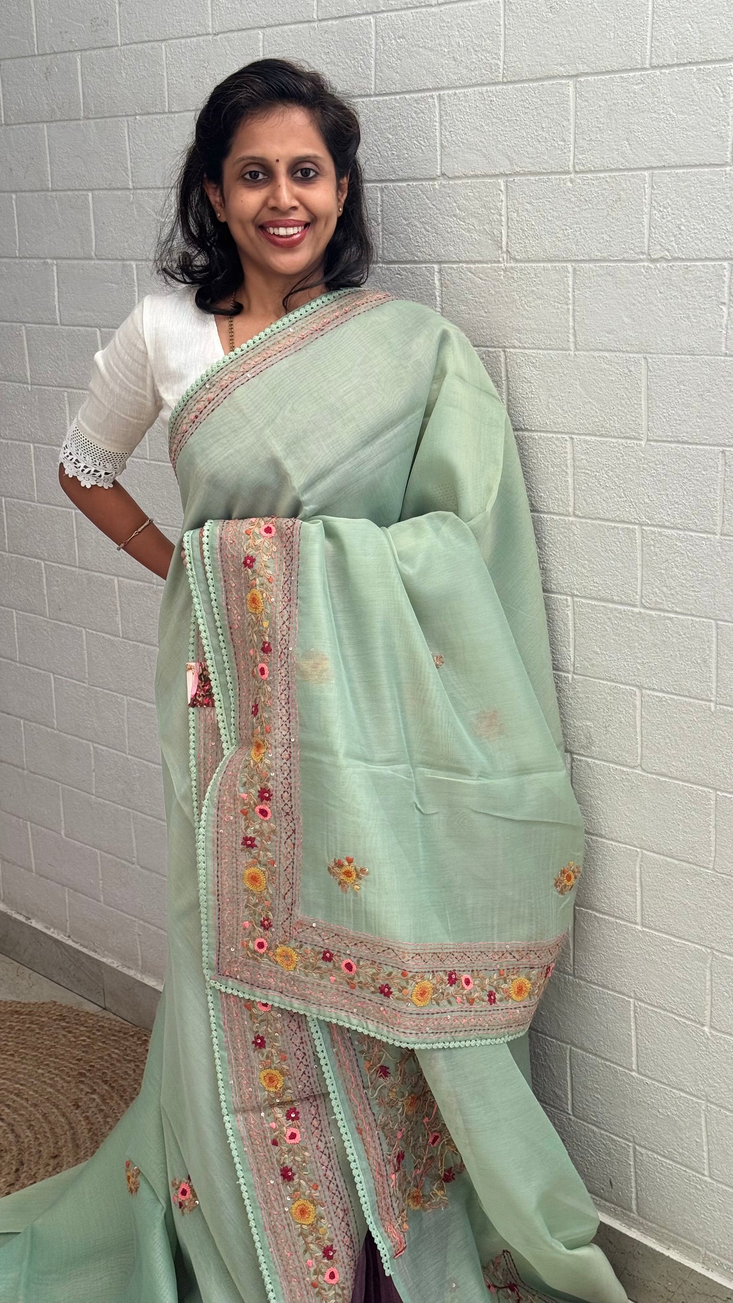 Linen Tissue Embroidered Saree