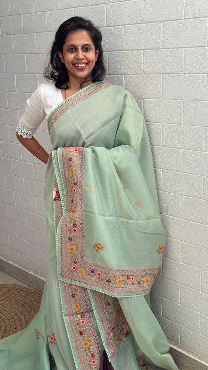 Linen Tissue Embroidered Saree