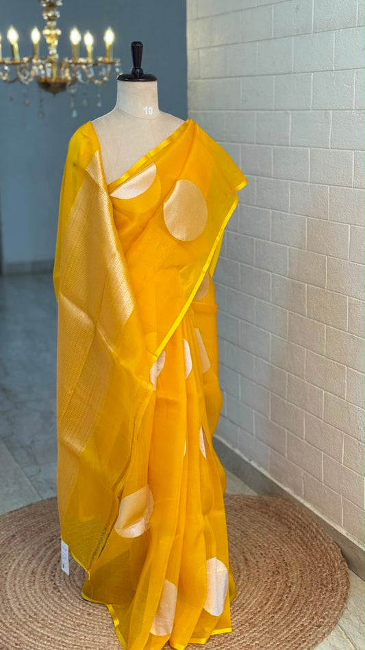 Pure Kora Banarasi Yellow Saree