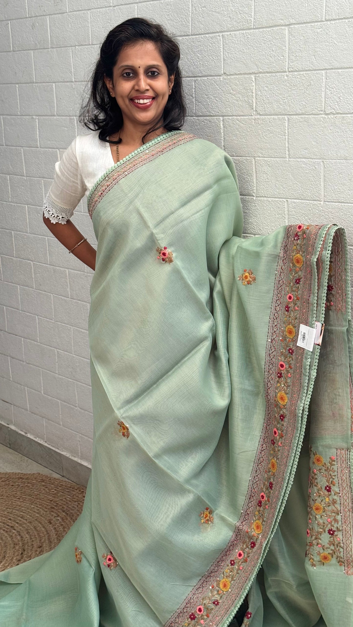 Linen Tissue Embroidered Saree