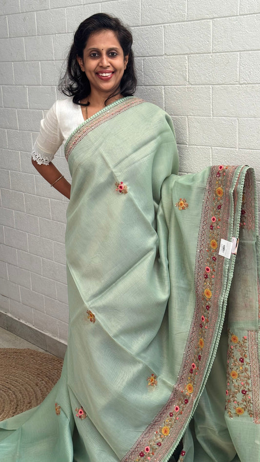 Linen Tissue Embroidered Saree