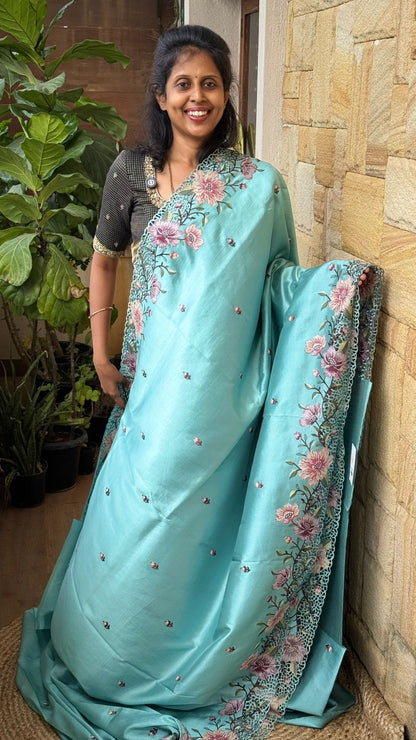 Tussar Silk Cutwork Saree