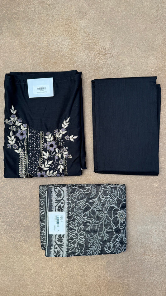 Black Embroidered Unstitched Suit