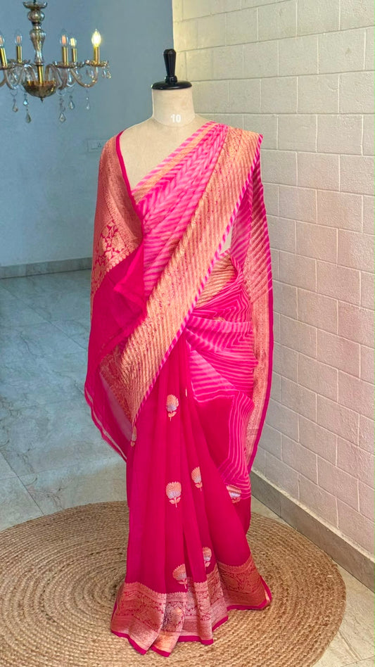 Pure Kora Leheriya Banarasi Saree
