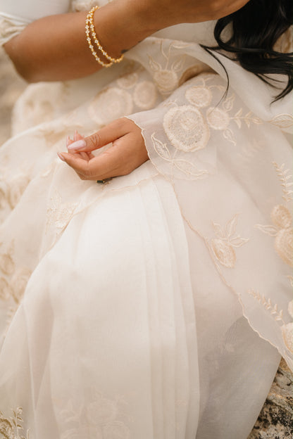Vithya's Ivory Organza Embroidered Saree