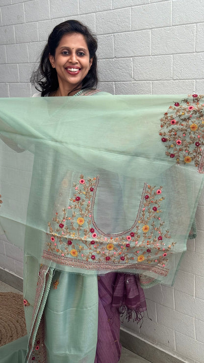 Linen Tissue Embroidered Saree