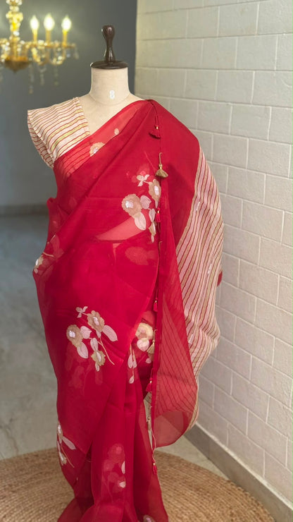 Red Pure Organza Saree