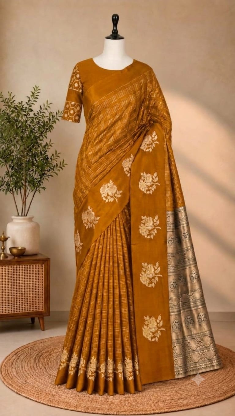 Georgette Checks Crush Saree