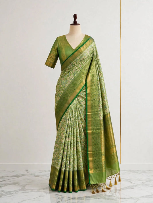 Russian Green & Bottle Green Woven Kanjivaram Silk Saree
