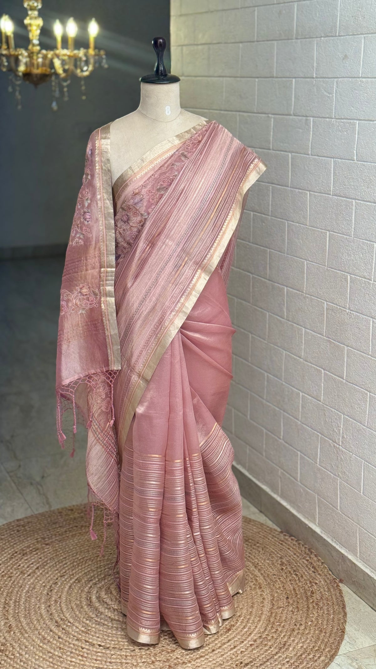 Pure Organza Embroidered Pastel Pink Saree