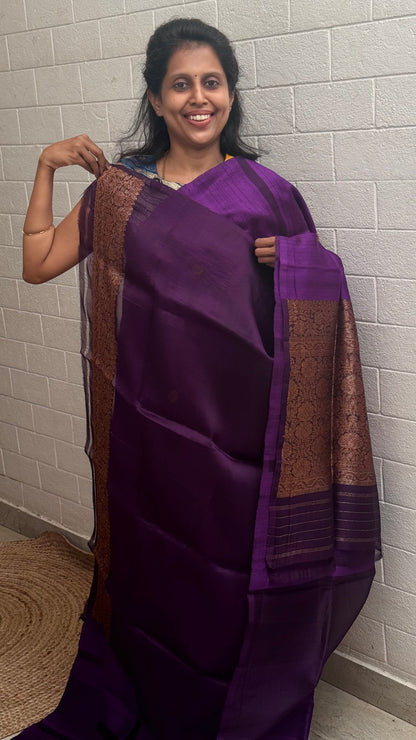 Pure Raw Silk Organza Fusion Saree