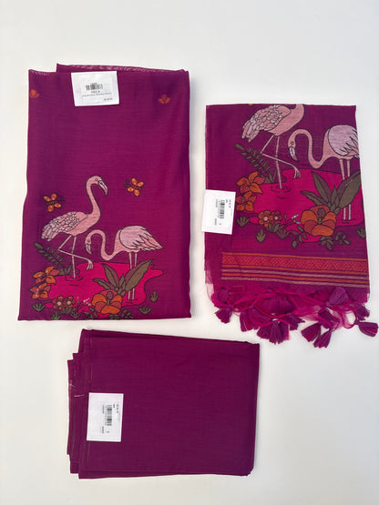 Chanderi Flamingo Unsticthed Suit