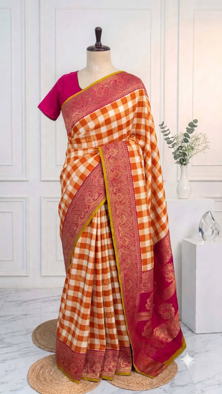 Blended Viscose Pattu Checkered Saree