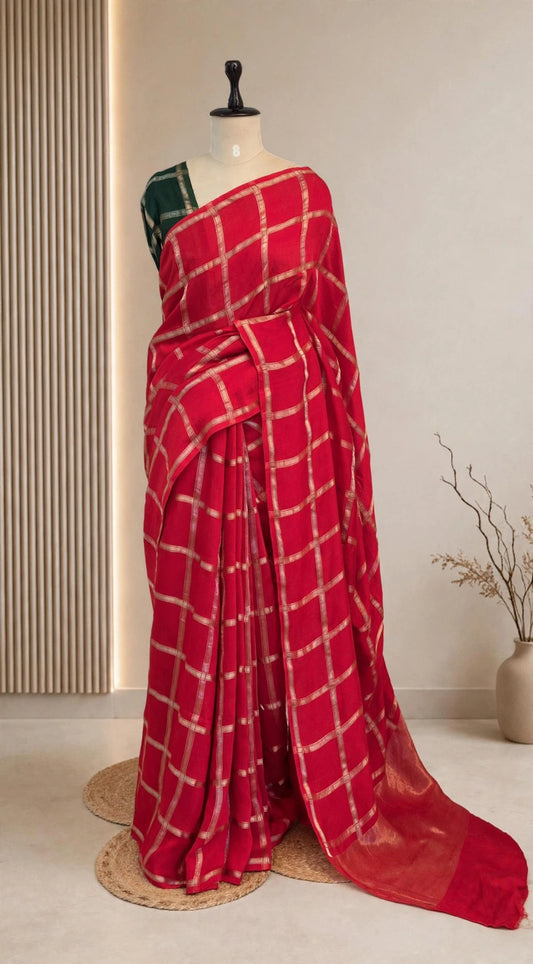 Chanderi Silk Checks Saree