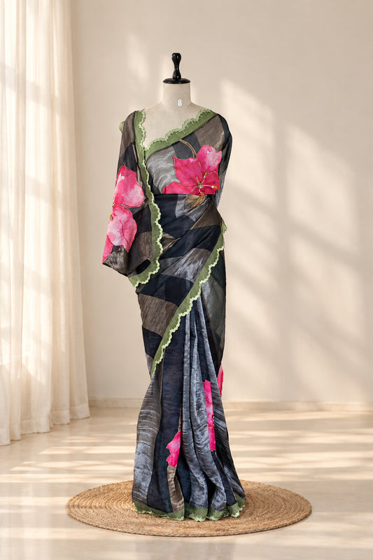 Black Organza Tissue Silk Saree