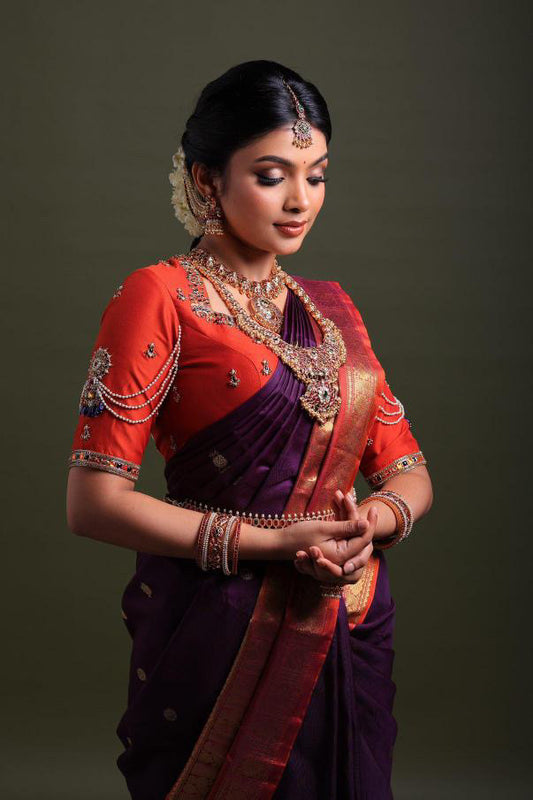 Deep Purple & Rust Pure Kanjivaram