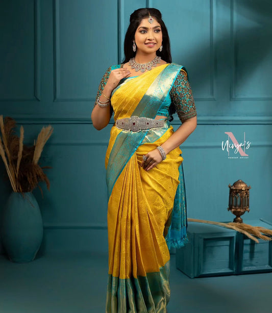 Yellow & Blue Woven Silk