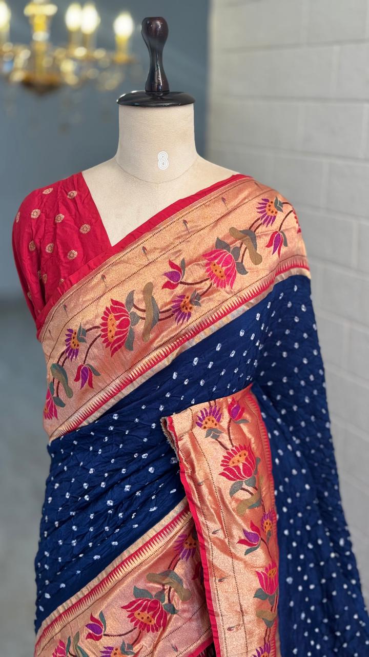 Blended Gaji Silk Bandhini Paithani Saree
