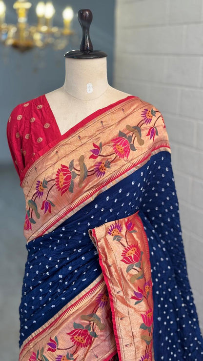 Blended Gaji Silk Bandhini Paithani Saree