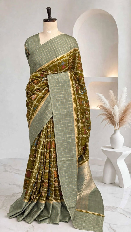 Blended Patola Silk Checks Saree