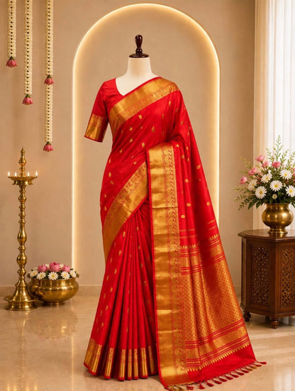 Red Gold Woven Kanjivaram Silk Saree