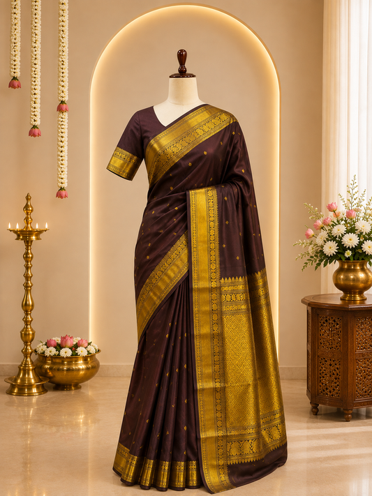 Brown Pure Kanjivaram Silk Saree